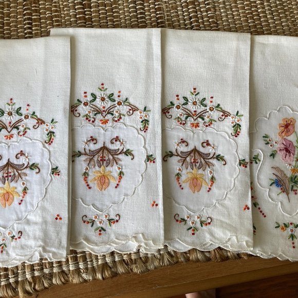 Four Mid Century Hand Embroidered Table Napkins - Picture 1 of 12